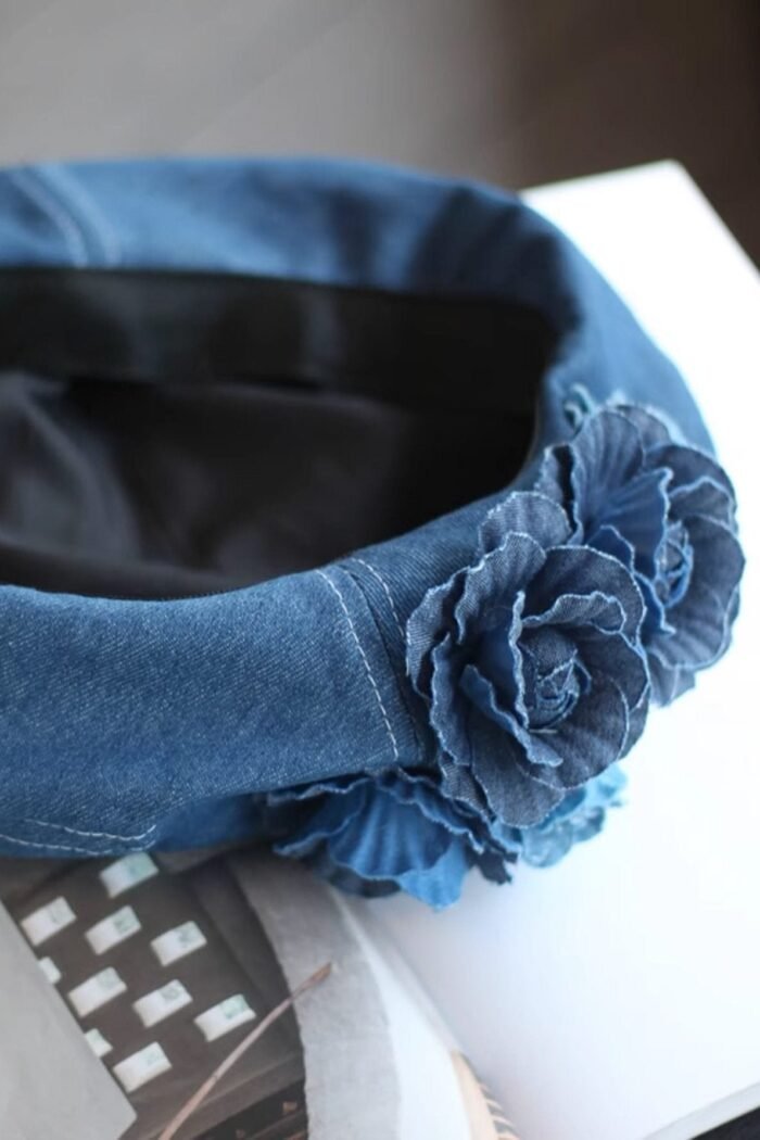 Camellia Denim Beret Hat - Image 10