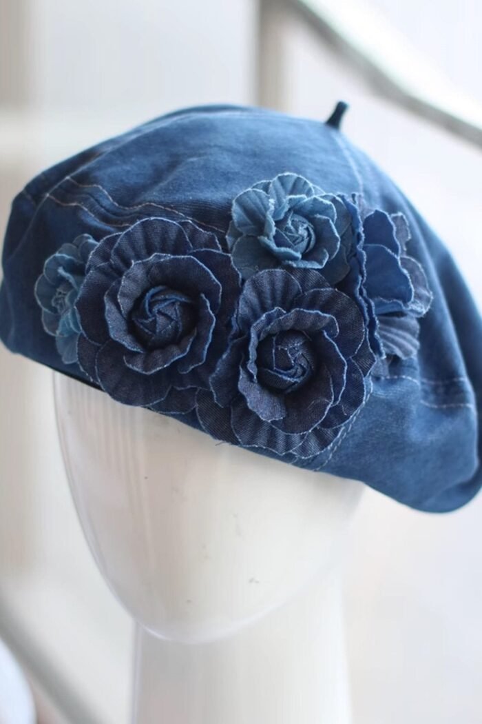 Camellia Denim Beret Hat - Image 9