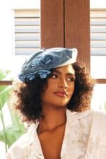 Camellia Denim Beret Hat - Image 3