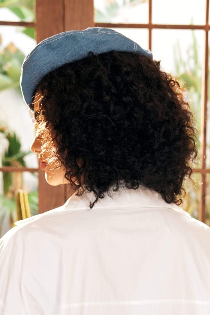 Camellia Denim Beret Hat - Image 2
