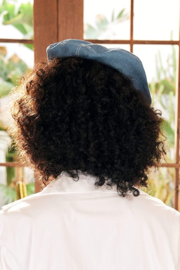 Camellia Denim Beret Hat - Image 4