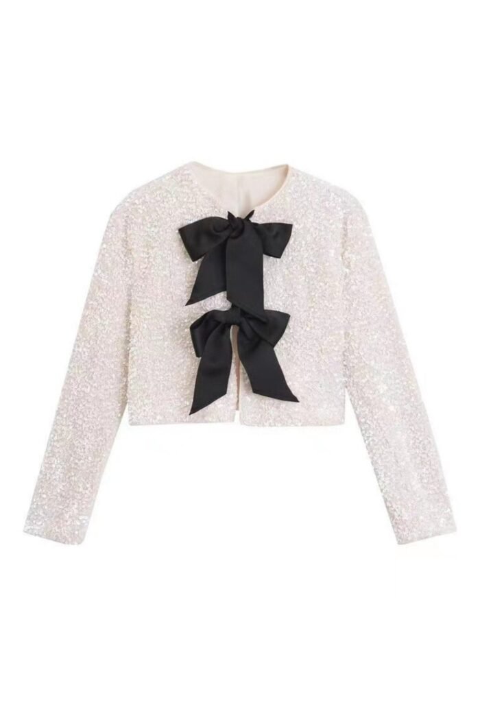 Cara Bow-tie Sequins Crop Top - Image 8