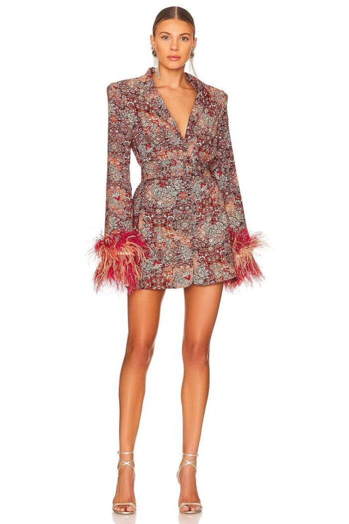Carlin Printed Feather Belted Mini Blazer Dress - Image 1