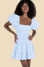 Carol Shirred Embroidered Lace Cotton Mini Dress - Image 3