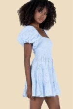 Carol Shirred Embroidered Lace Cotton Mini Dress - Image 4