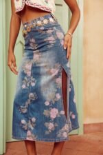 Casey Flower Print Denim Pencil Skirt - Image 2