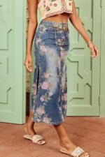 Casey Flower Print Denim Pencil Skirt - Image 4