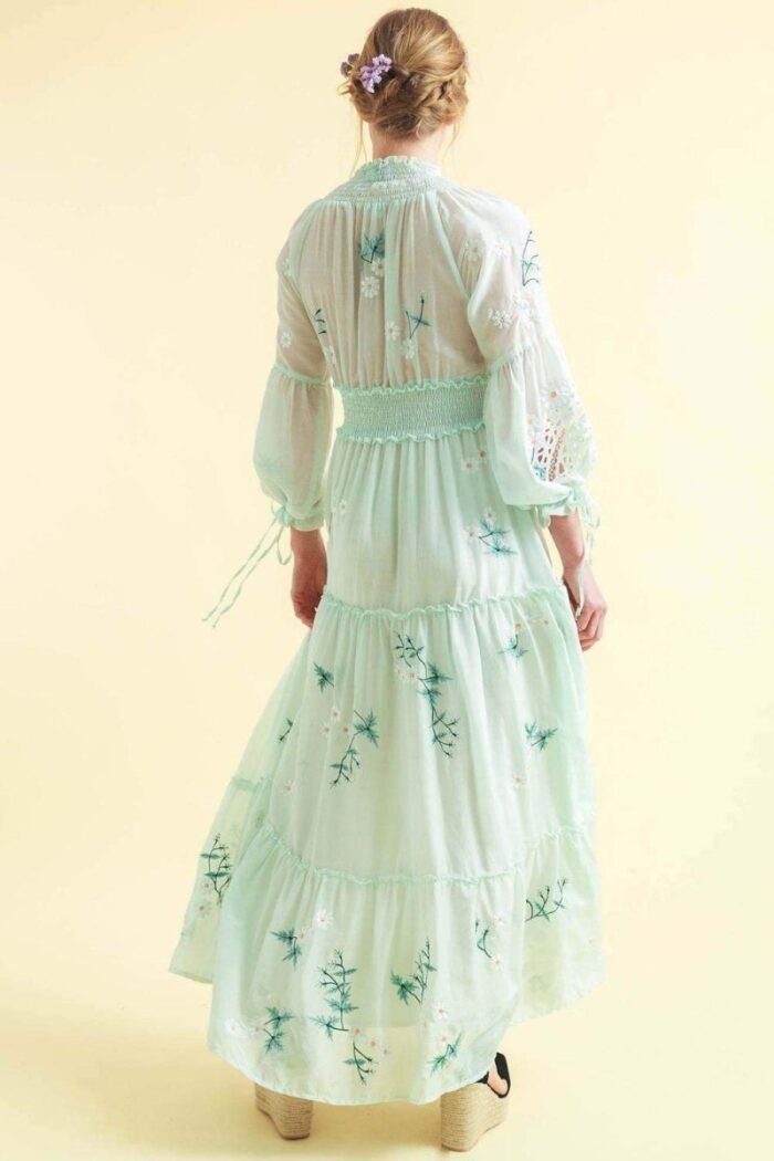Cecilia Embroidered V-neck Shirred Maxi Dress - Image 4