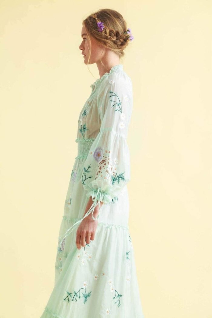 Cecilia Embroidered V-neck Shirred Maxi Dress - Image 3