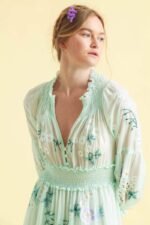 Cecilia Embroidered V-neck Shirred Maxi Dress - Image 2