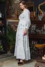 Cecilia Embroidered V-neck Shirred Maxi Dress - Image 7