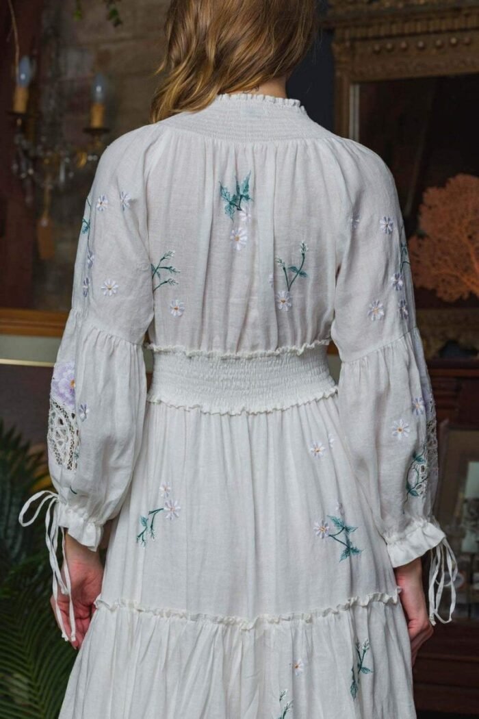 Cecilia Embroidered V-neck Shirred Maxi Dress - Image 10