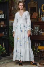 Cecilia Embroidered V-neck Shirred Maxi Dress - Image 6