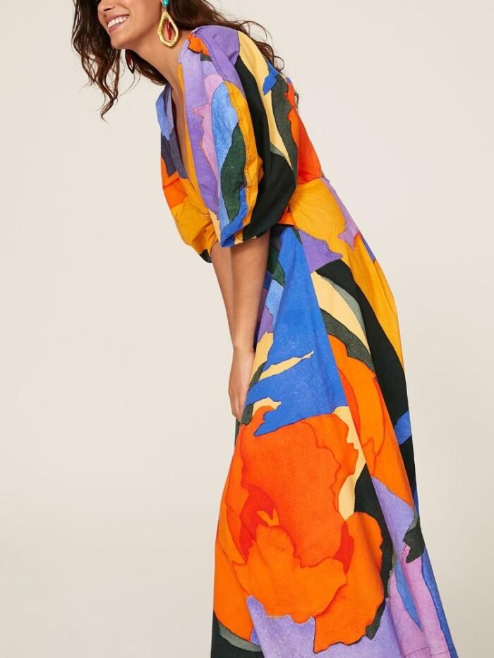 Chaya Printed V-neck Cut-out Flare Maxi Dress - Image 3