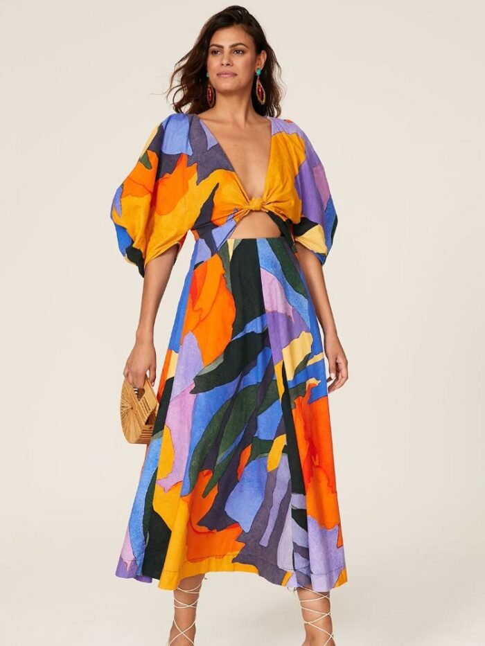 Chaya Printed V-neck Cut-out Flare Maxi Dress - Image 2