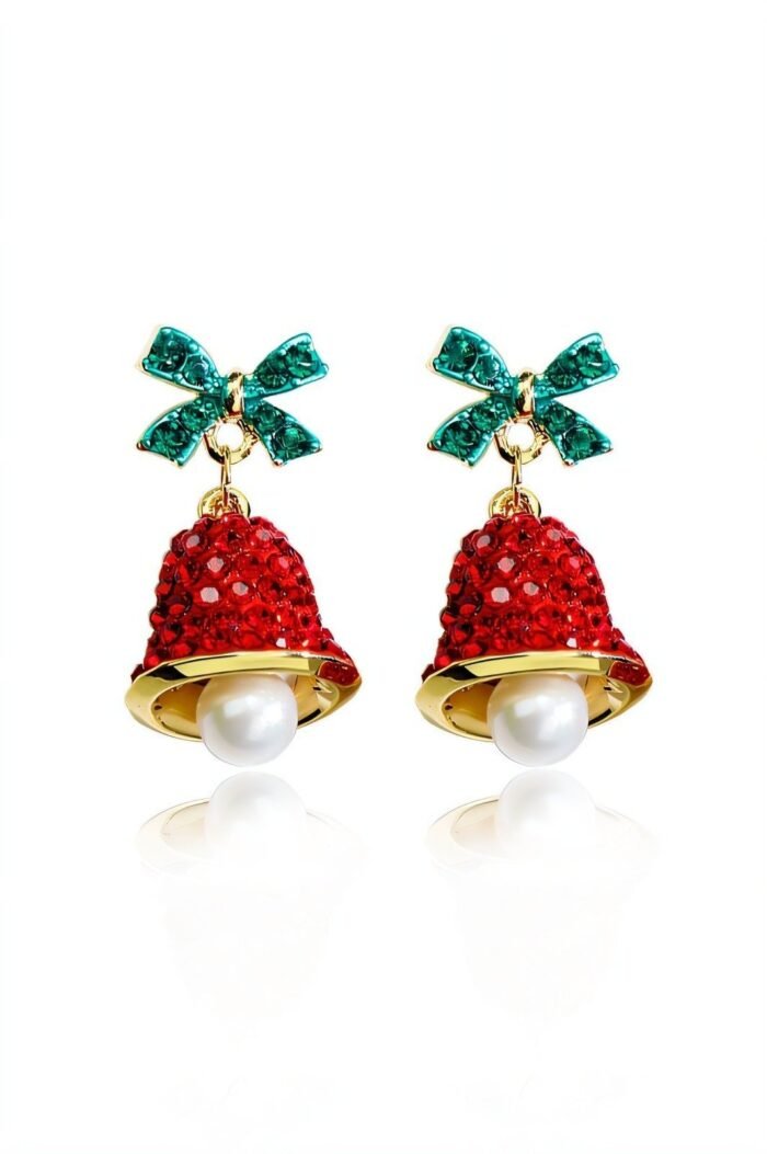 Christmas Bowknot Jingle Bell Drop Earrings - Image 6