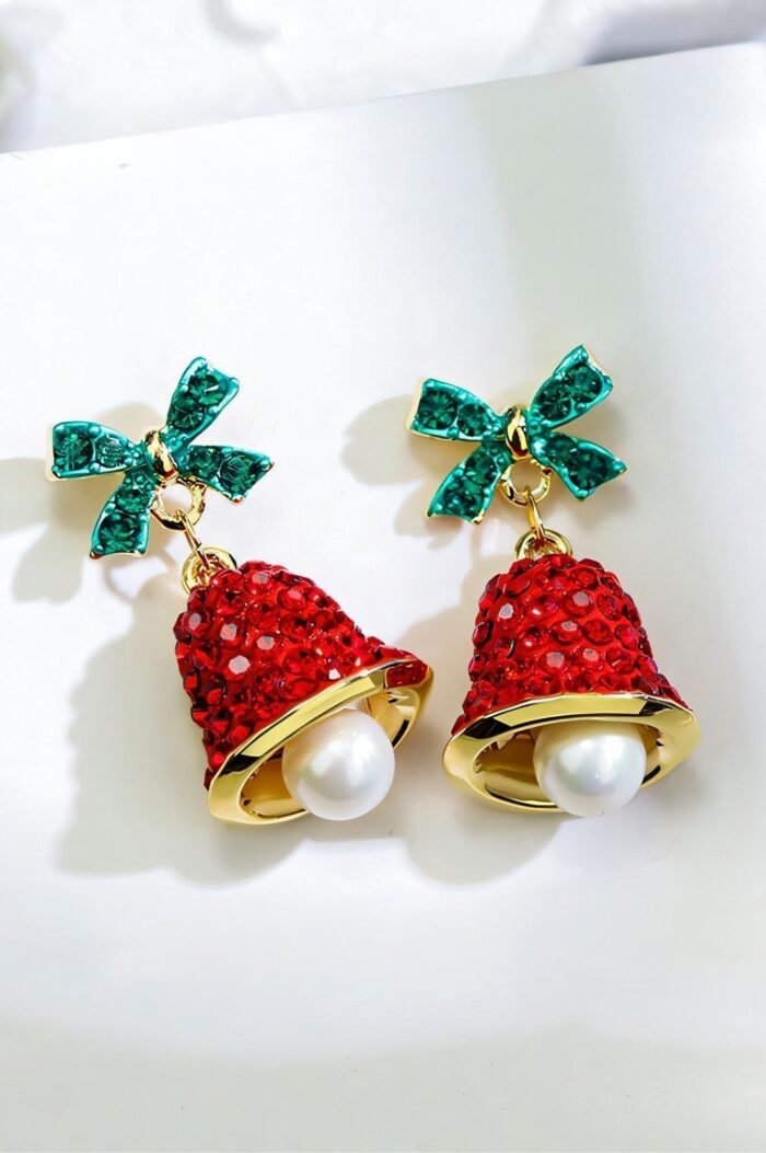 Christmas Bowknot Jingle Bell Drop Earrings - Image 1