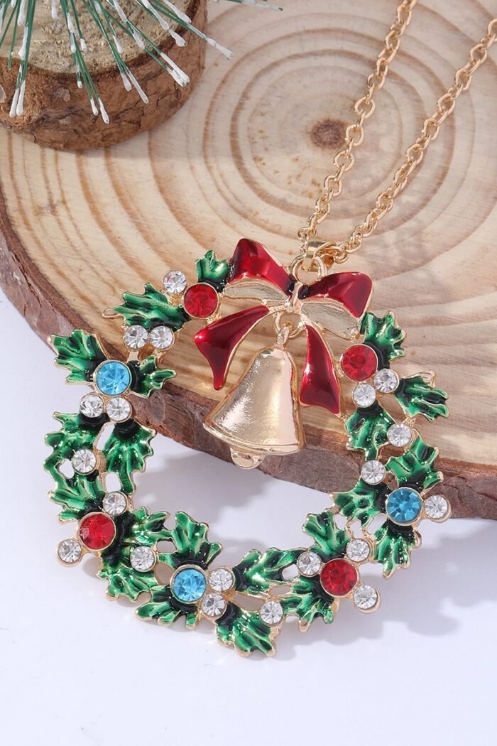 Christmas Wreath Bell Pendant Necklace - Image 1