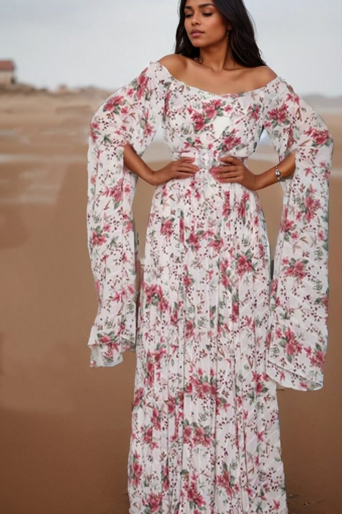 Clara Printed Off-shoulder Belted Maxi Dress - Image 1