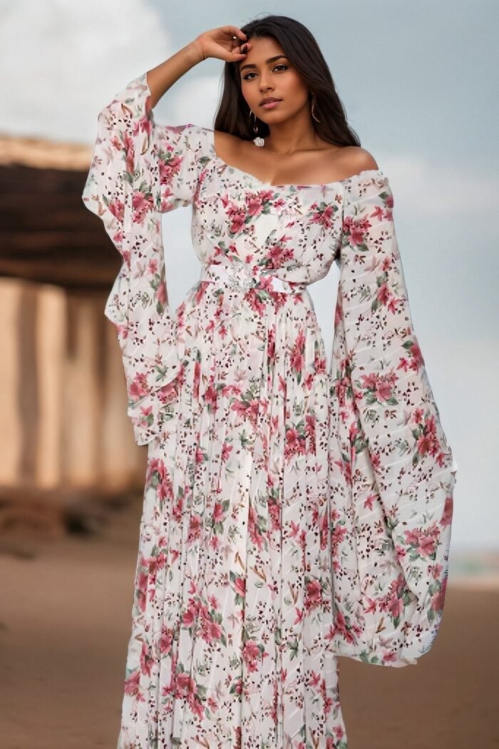 Clara Printed Off-shoulder Belted Maxi Dress - Image 2