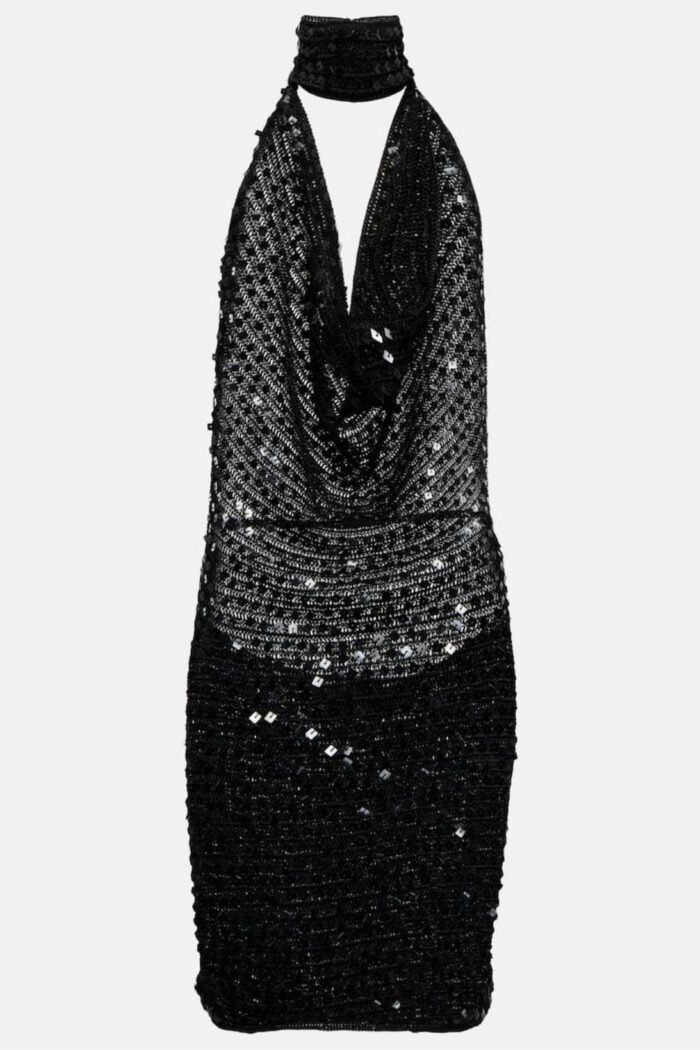 Claudia Halterneck Sequin Crochet Mini Dress - Image 14