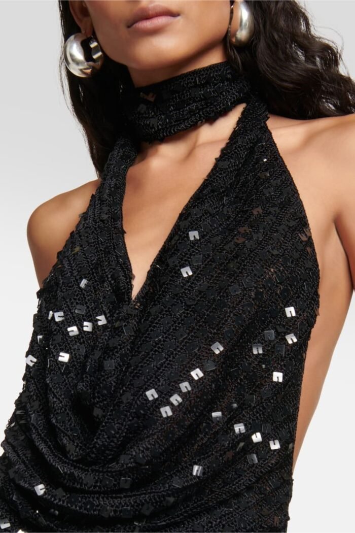 Claudia Halterneck Sequin Crochet Mini Dress - Image 12