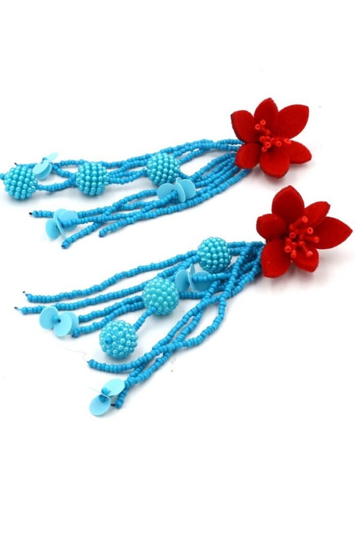 Contrast Color Floral Beaded Earrings - Image 3