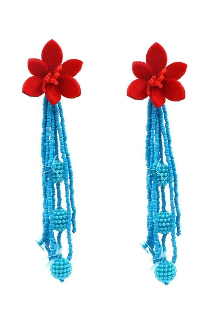 Contrast Color Floral Beaded Earrings - Image 1