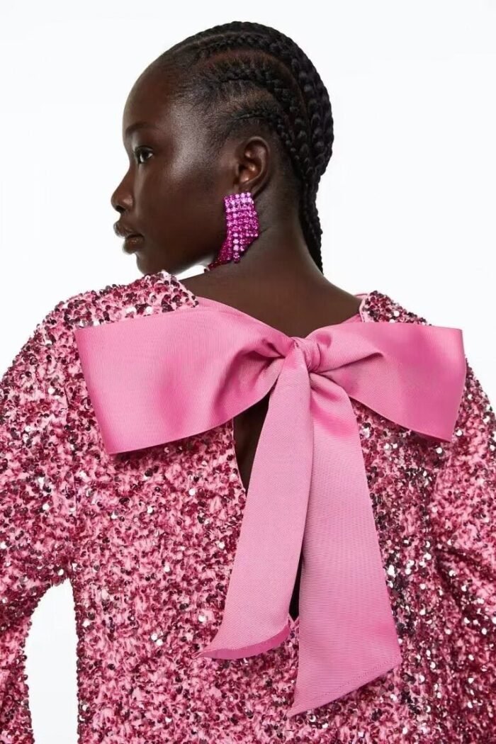 Coral Sequins Tie-back Mini Dress - Image 7