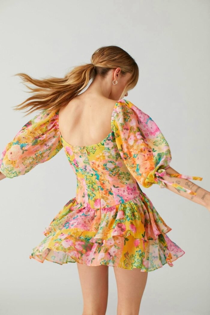 Cornelia Printed Splicing Tiered Mini Dress - Image 3
