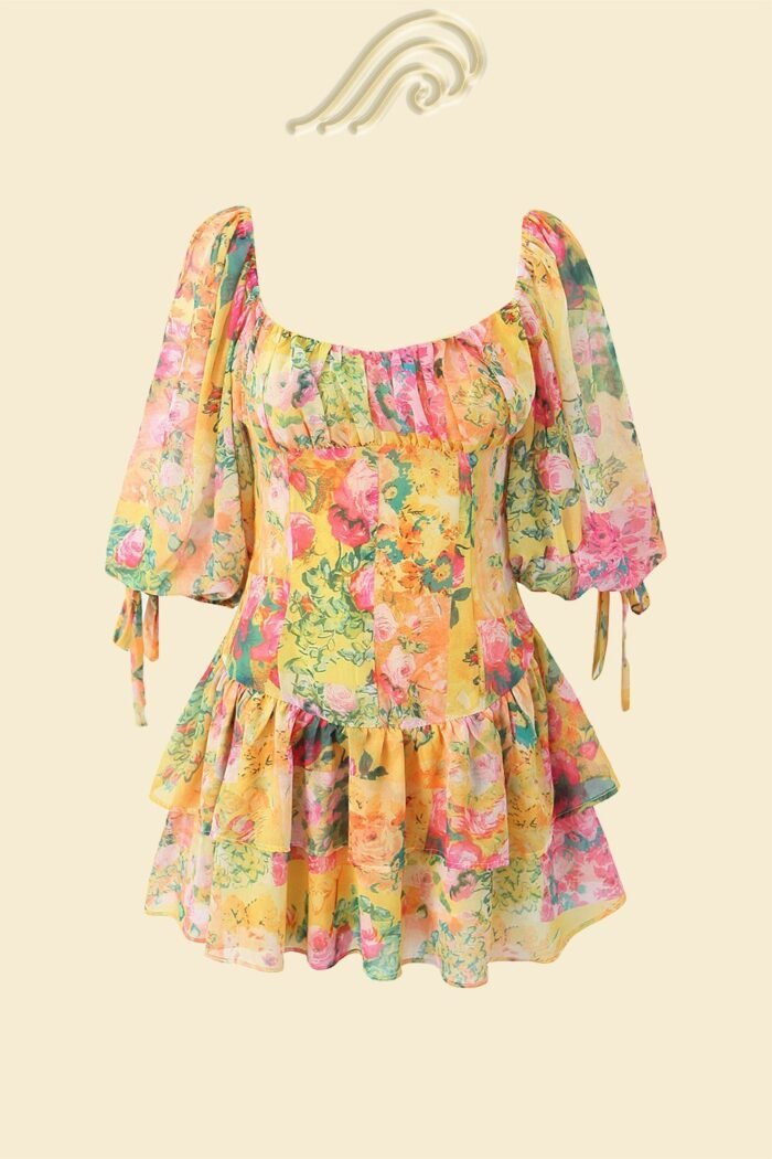 Cornelia Printed Splicing Tiered Mini Dress - Image 7