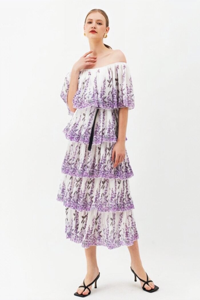 Cornilia Printed Plisse Tiered Midi Dress - Image 5