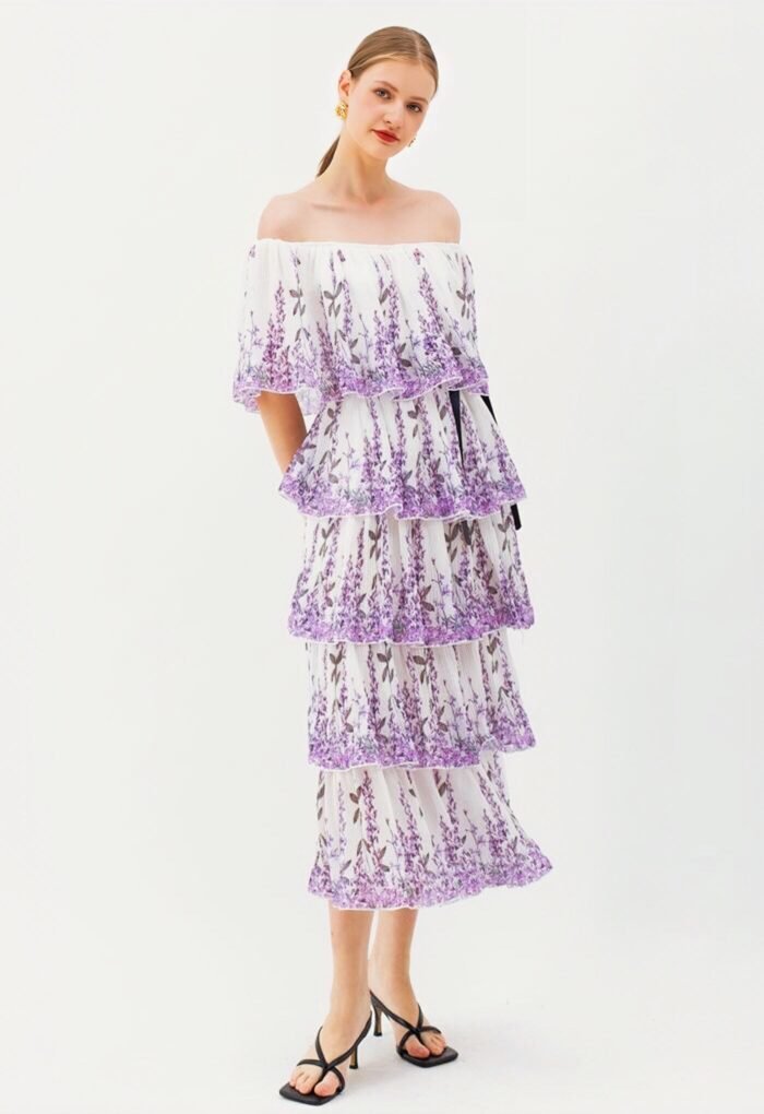 Cornilia Printed Plisse Tiered Midi Dress - Image 2