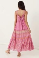 Damla Printed Gathered Halterneck Slip Maxi Dress - Image 3