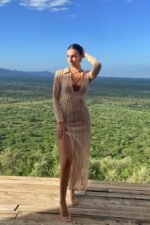Dawn V-neck Collared Crochet Maxi Dress - Image 3