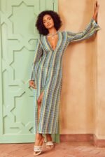 Dawn V-neck Slit Crochet Maxi Dress - Image 3