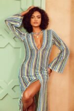 Dawn V-neck Slit Crochet Maxi Dress - Image 2