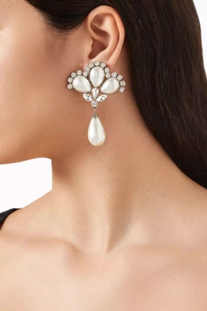 Debby Pearl Diamante Drop Earrings - Image 1