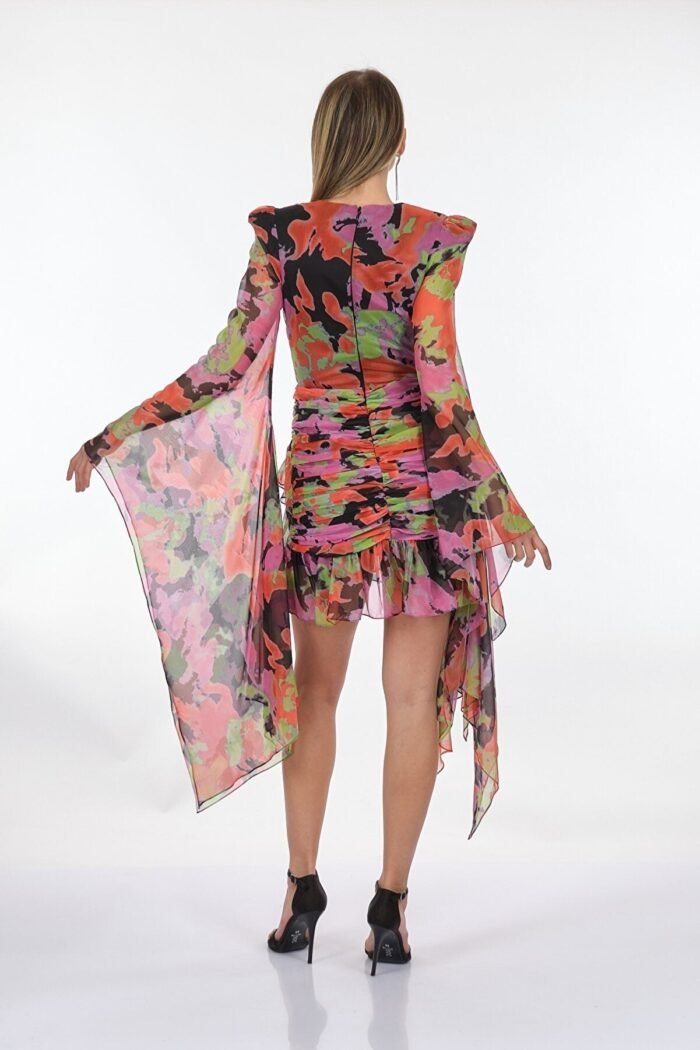 Debby Printed Flare Sleeves Mini Chiffon Dress - Image 5
