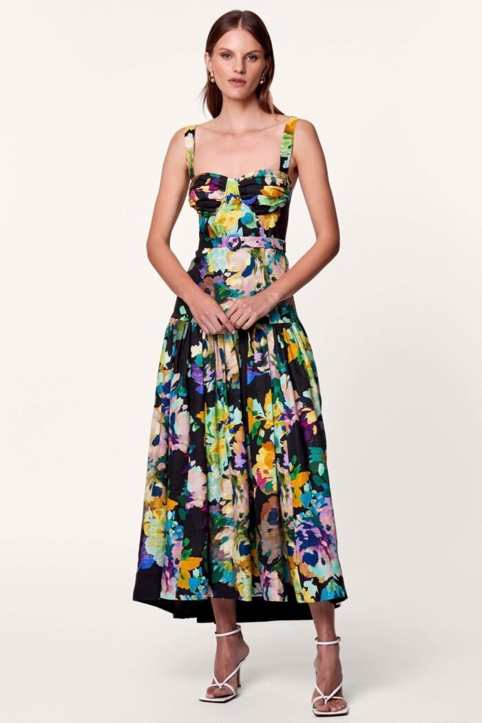 Delia Printed Belted Flare Maxi Dress - Image 3