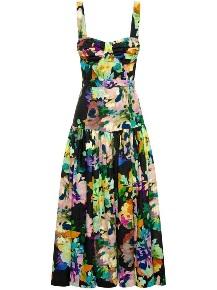 Delia Printed Belted Flare Maxi Dress - Image 5