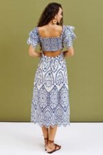Della Embroidery Lace Ruffle Shirred Midi Dress - Image 3