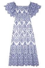 Della Embroidery Lace Ruffle Shirred Midi Dress - Image 4