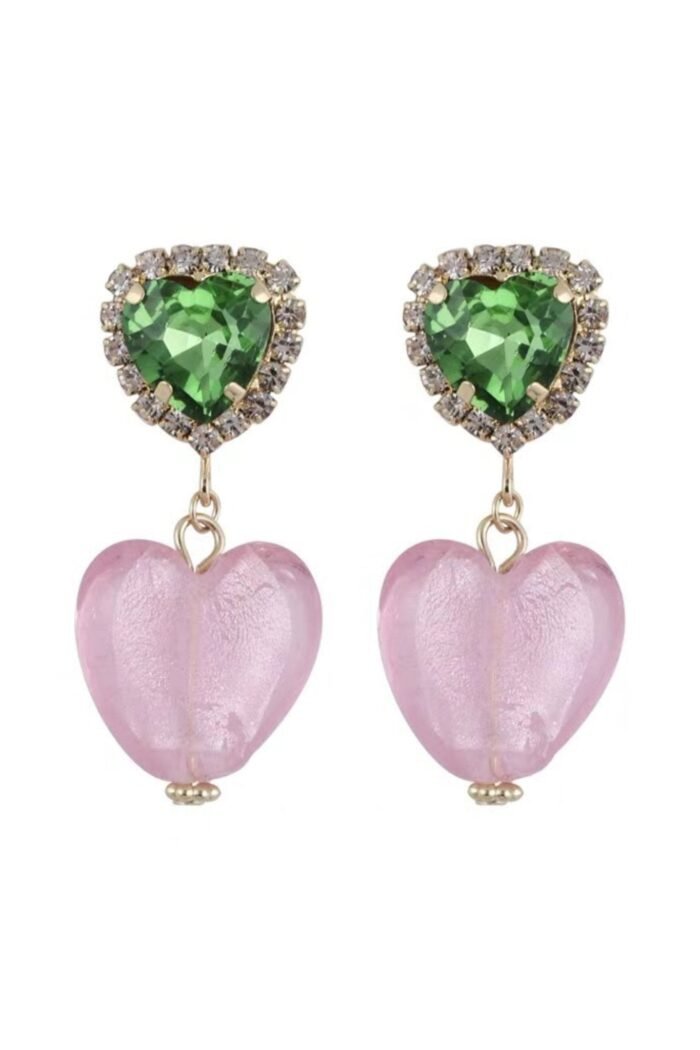 Diamante Heart Contrast Drop Earrings - Image 1