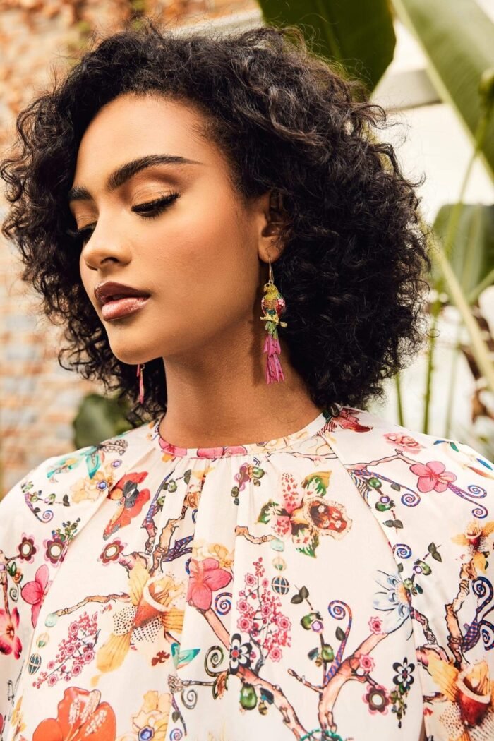 Diamante Parrot Tassel Earrings - Image 2
