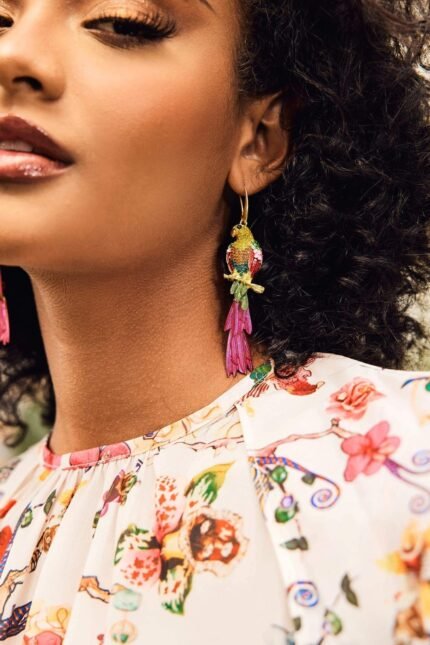 Diamante Parrot Tassel Earrings
