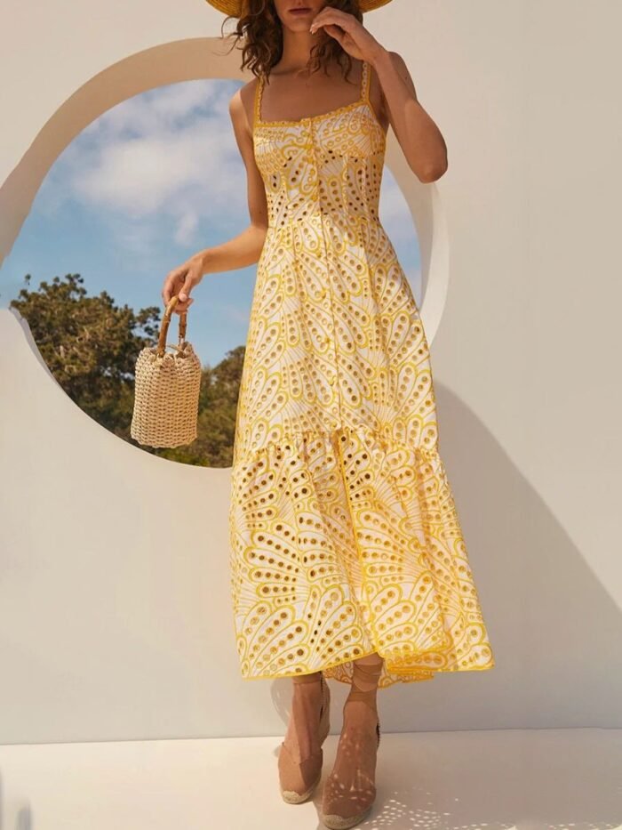Dolly Embroidered Lace Midi Bustier Dress - Image 1