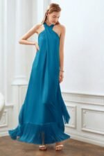 Dolores Cross Halter Neck Tassel Maxi Dress - Image 4