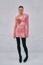 Dolores Flower Lace-up Gathered Mini Dress