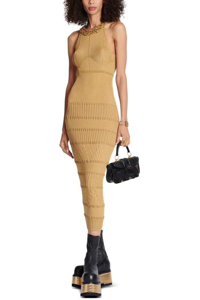 Donna Embroidered Turtleneck Midi Knit Dress - Image 2